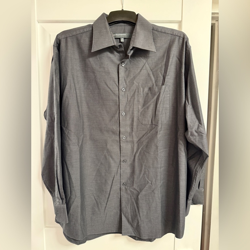 Perry Ellis Portfolio Grey W/ Diamond Design, Long Sleeve Shirt Size XL Men’s